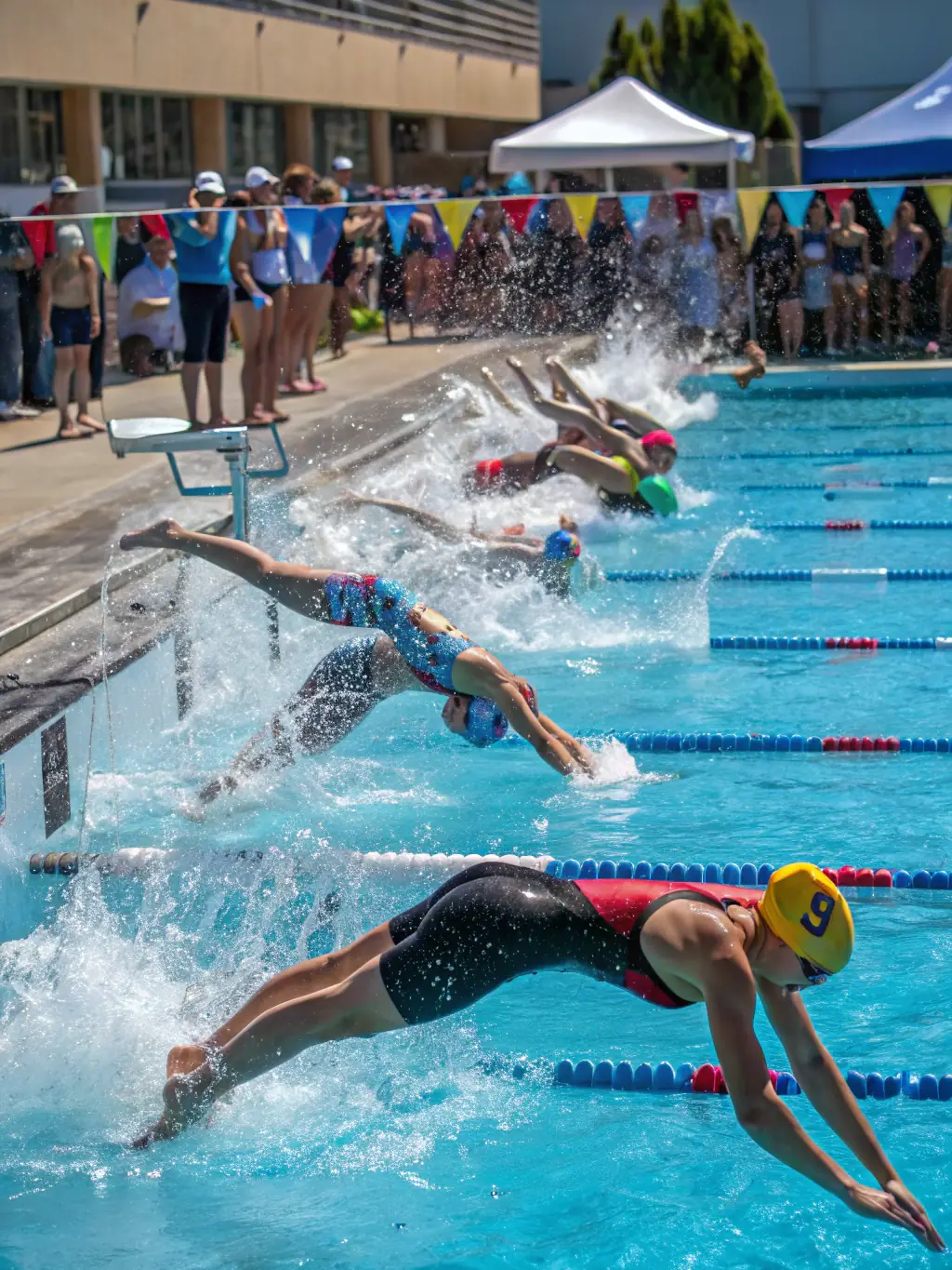 A dynamic shot of players competing in a water polo match, emphasizing teamwork and athleticism at FRANCS NAGEURS CLUB DOUAI.