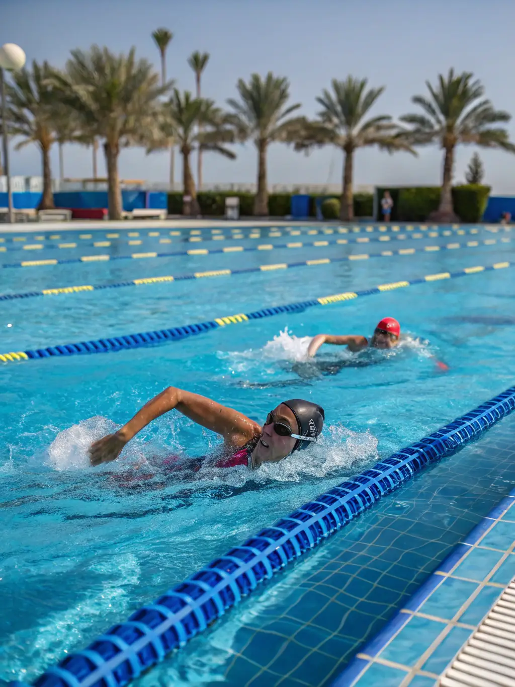 Participants engaging in aqua aerobics classes in a bright, welcoming pool environment, promoting wellness and aquatic fitness at FRANCS NAGEURS CLUB DOUAI.